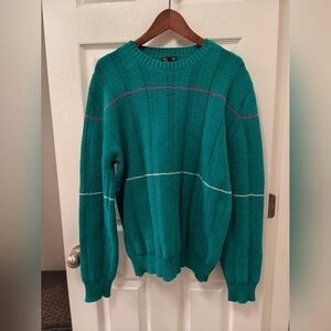 Vintage Robert Bruce Knit Grandpa  Teal Stripe Sweater Men’s 1X